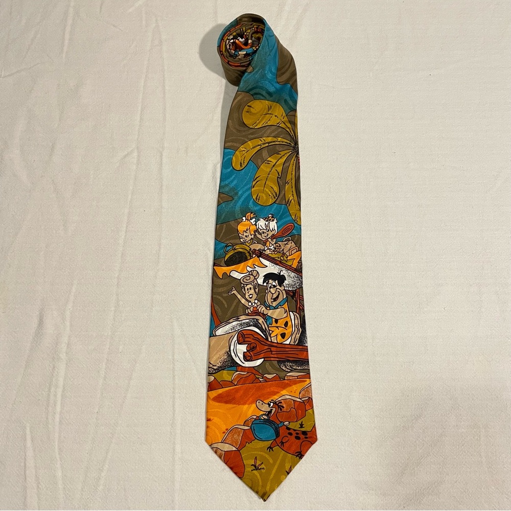 Vintage 1992 Leeds International Looney Tunes 100% Silk Flintstones Tie